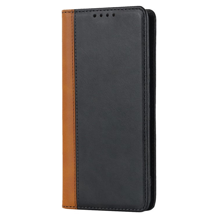 For Google Pixel 7 5G Calf Texture PU Leather Wallet Case Stand Magnetic Auto-absorbed Bi-color Splicing Flip Folio Phone Cover - Black / Yellow