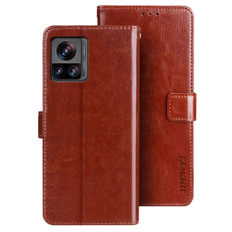 IDEWEI For Motorola Edge 30 Ultra 5G / Moto X30 Pro 5G Phone Protective Case Crazy Horse Texture Anti-scratch PU Leather Flip Stand Wallet Cover - Brown