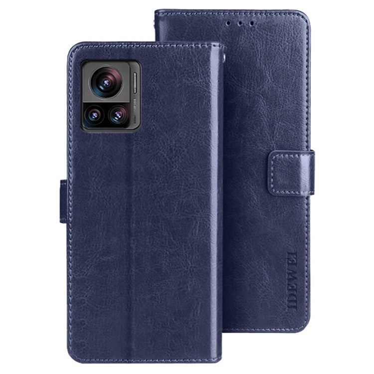 IDEWEI For Motorola Edge 30 Ultra 5G / Moto X30 Pro 5G Phone Protective Case Crazy Horse Texture Anti-scratch PU Leather Flip Stand Wallet Cover - Dark Blue