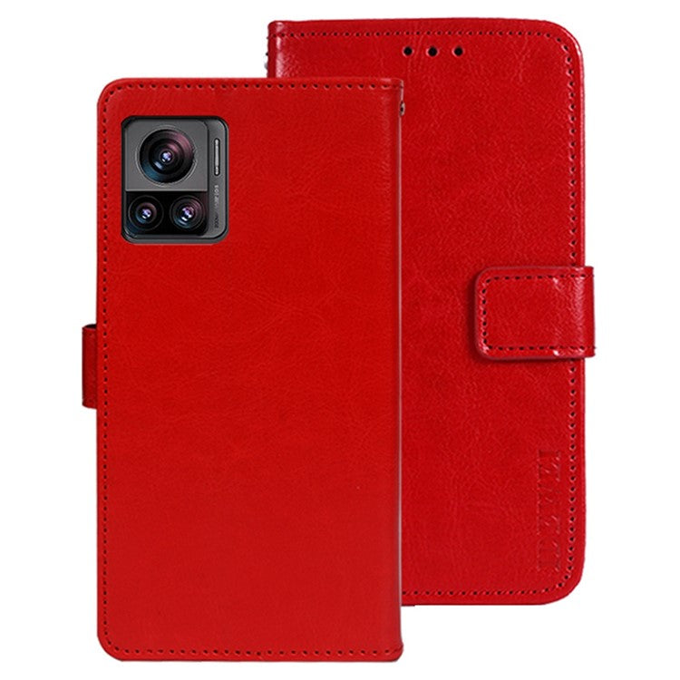 IDEWEI For Motorola Edge 30 Ultra 5G / Moto X30 Pro 5G Phone Protective Case Crazy Horse Texture Anti-scratch PU Leather Flip Stand Wallet Cover - Red