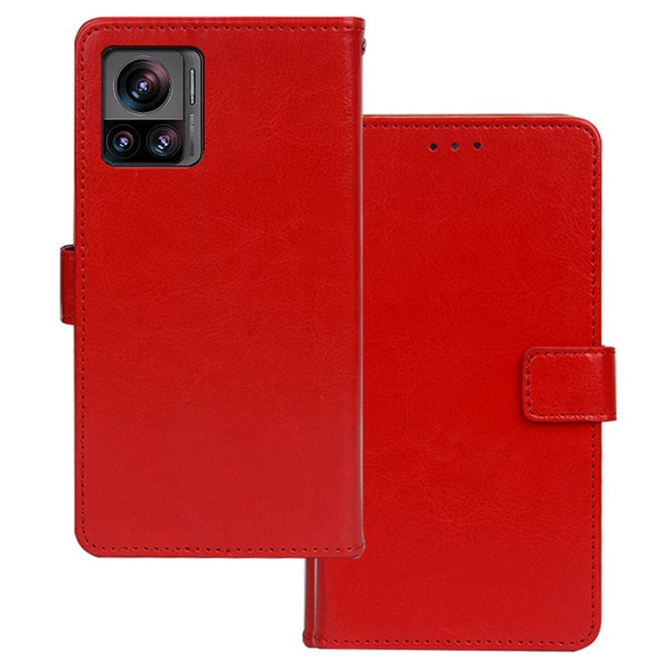 IDEWEI For Motorola Edge 30 Ultra 5G / Moto X30 Pro 5G Crazy Horse Texture Phone Wallet Stand Case PU Leather Full Protection Cover - Red