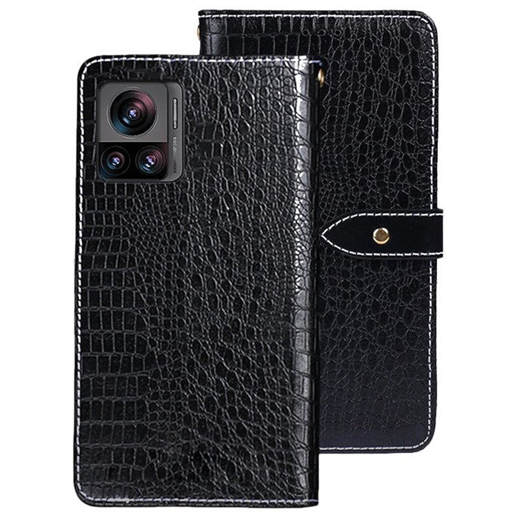 IDEWEI For Motorola Edge 30 Ultra 5G / Moto X30 Pro 5G Crocodile Texture PU Leather Phone Shockproof Case Smartphone Flip Stand Wallet Cover - Black