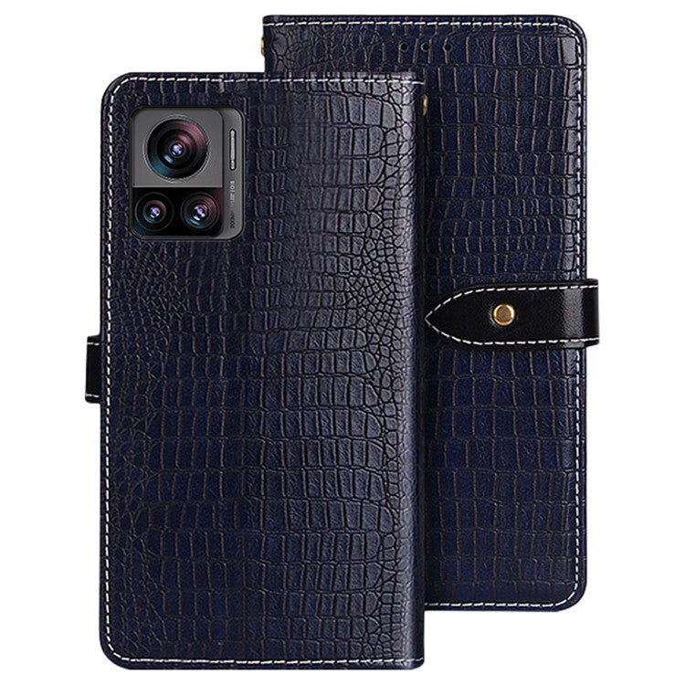 IDEWEI For Motorola Edge 30 Ultra 5G / Moto X30 Pro 5G Crocodile Texture PU Leather Phone Shockproof Case Smartphone Flip Stand Wallet Cover - Blue