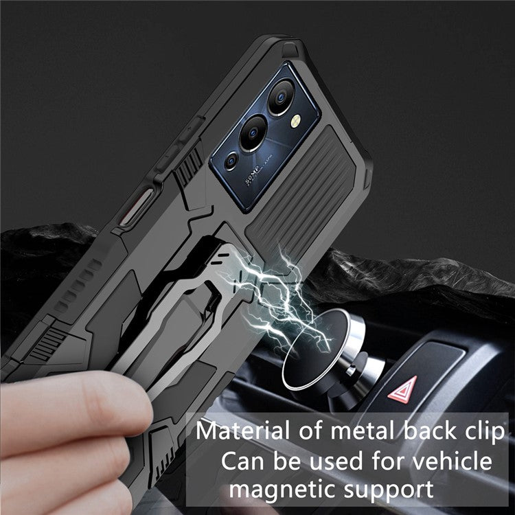 Mechwarrior Project for Infinix Note 12 G96 4G Shockproof Protective Case TPU + PC Tough Armor Phone Cover with Back Clip Kickstand - Black