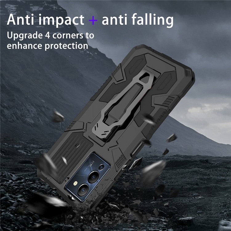Mechwarrior Project for Infinix Note 12 G96 4G Shockproof Protective Case TPU + PC Tough Armor Phone Cover with Back Clip Kickstand - Black