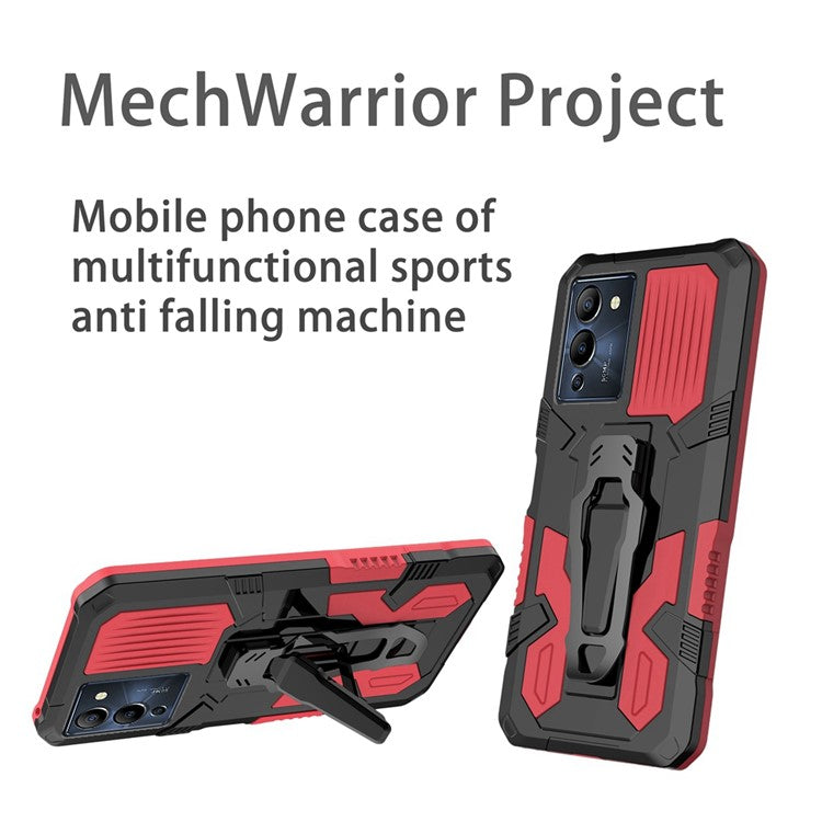 Mechwarrior Project for Infinix Note 12 G96 4G Shockproof Protective Case TPU + PC Tough Armor Phone Cover with Back Clip Kickstand - Red
