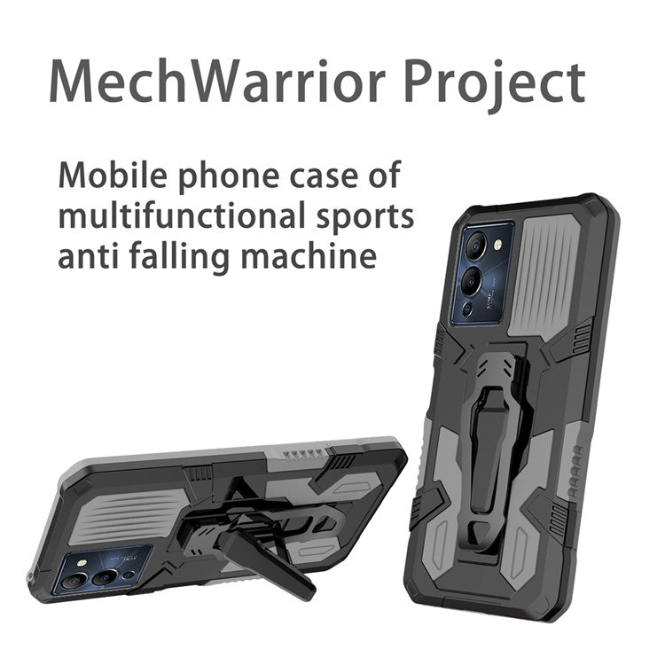 Mechwarrior Project for Infinix Note 12 G96 4G Shockproof Protective Case TPU + PC Tough Armor Phone Cover with Back Clip Kickstand - Grey