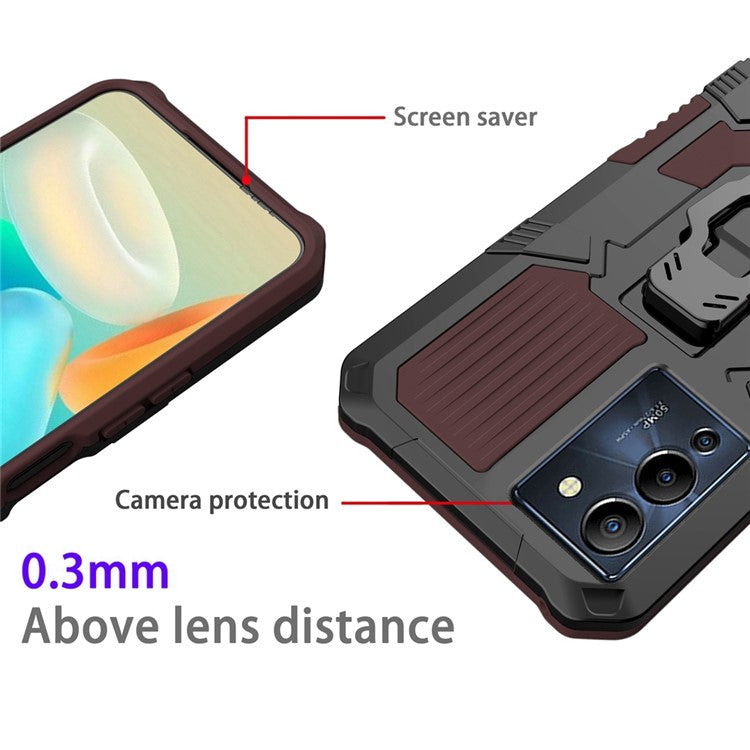 Mechwarrior Project for Infinix Note 12 G96 4G Shockproof Protective Case TPU + PC Tough Armor Phone Cover with Back Clip Kickstand - Coffee