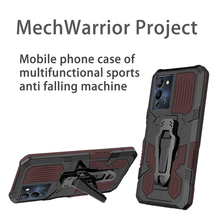 Mechwarrior Project for Infinix Note 12 G96 4G Shockproof Protective Case TPU + PC Tough Armor Phone Cover with Back Clip Kickstand - Coffee