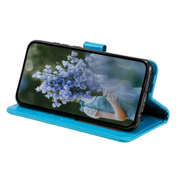 Mandala Flower Imprinted PU Leather Case for Oppo A17 4G / A17k 4G , Flip Stand Magnetic Clasp Protection Wallet Cover - Blue