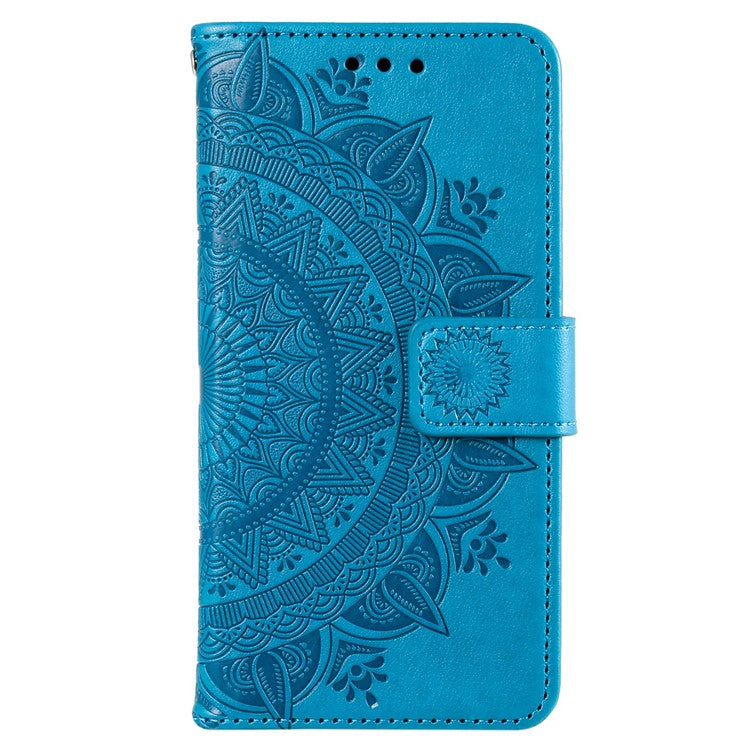 Mandala Flower Imprinted PU Leather Case for Oppo A17 4G / A17k 4G , Flip Stand Magnetic Clasp Protection Wallet Cover - Blue