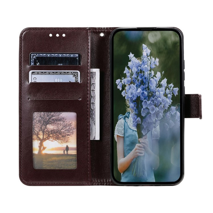 Mandala Flower Imprinted PU Leather Case for Oppo A17 4G / A17k 4G , Flip Stand Magnetic Clasp Protection Wallet Cover - Brown