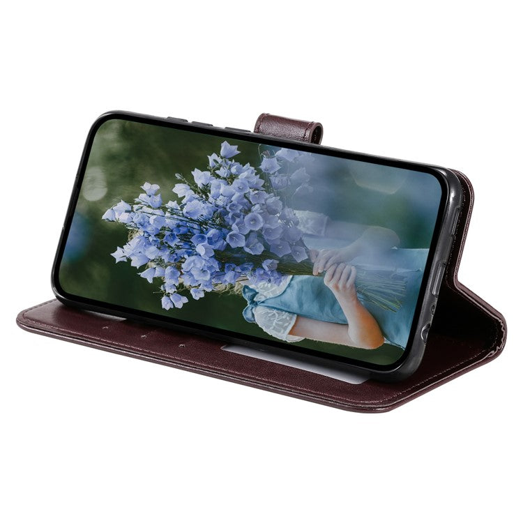Mandala Flower Imprinted PU Leather Case for Oppo A17 4G / A17k 4G , Flip Stand Magnetic Clasp Protection Wallet Cover - Brown