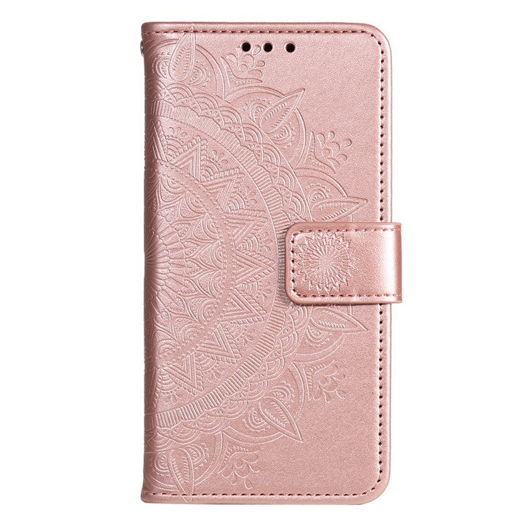 Mandala Flower Imprinted PU Leather Case for Oppo A17 4G / A17k 4G , Flip Stand Magnetic Clasp Protection Wallet Cover - Rose Gold