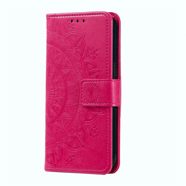 Mandala Flower Imprinted PU Leather Case for Oppo A17 4G / A17k 4G , Flip Stand Magnetic Clasp Protection Wallet Cover - Red