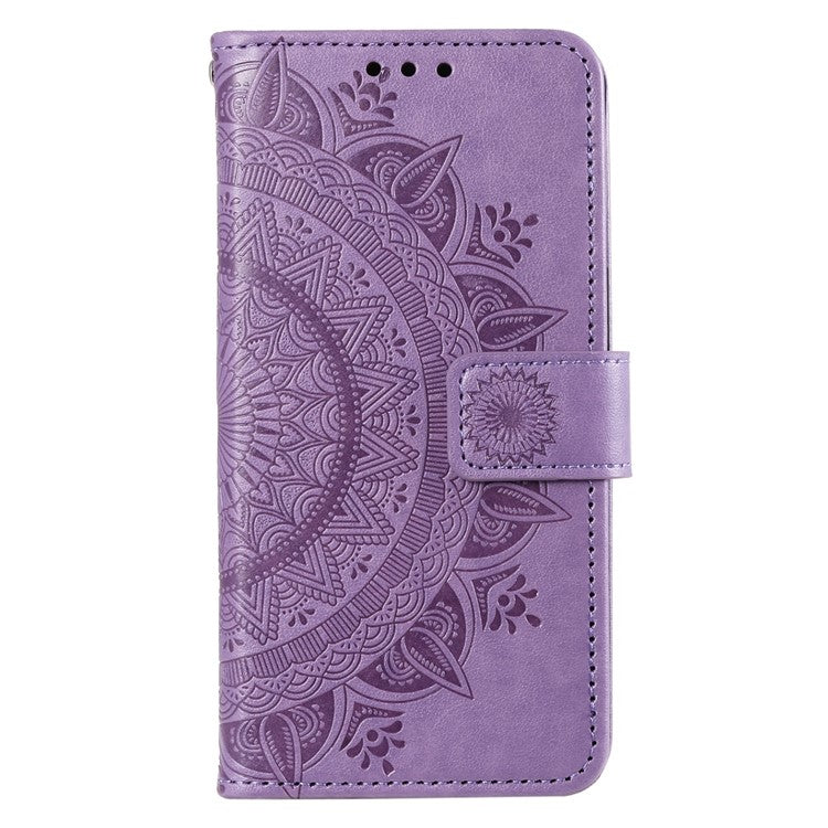 Mandala Flower Imprinted PU Leather Case for Oppo A17 4G / A17k 4G , Flip Stand Magnetic Clasp Protection Wallet Cover - Purple