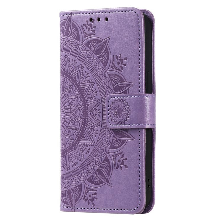 Mandala Flower Imprinted PU Leather Case for Oppo A17 4G / A17k 4G , Flip Stand Magnetic Clasp Protection Wallet Cover - Purple