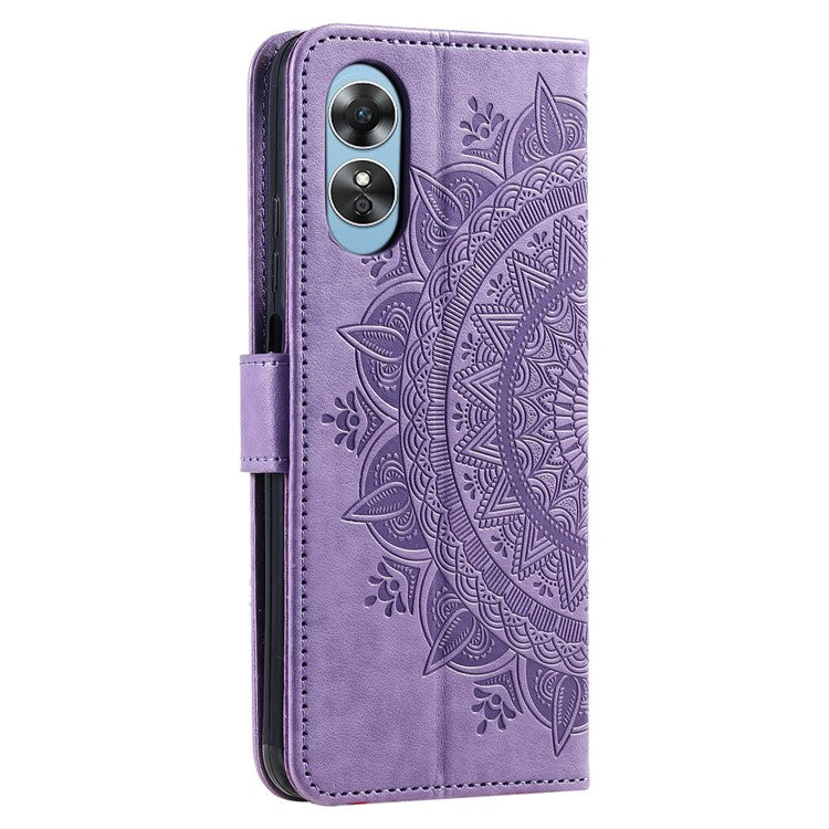 Mandala Flower Imprinted PU Leather Case for Oppo A17 4G / A17k 4G , Flip Stand Magnetic Clasp Protection Wallet Cover - Purple
