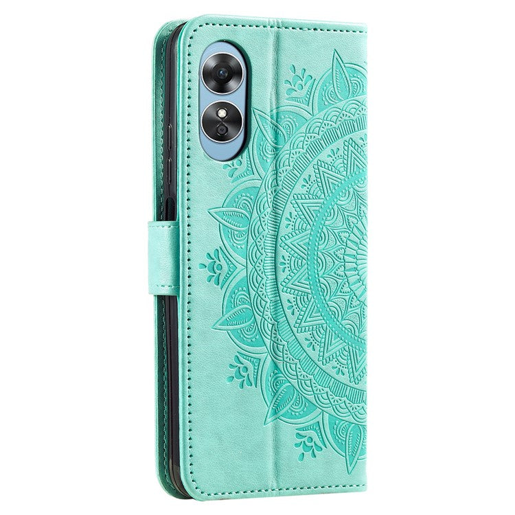 Mandala Flower Imprinted PU Leather Case for Oppo A17 4G / A17k 4G , Flip Stand Magnetic Clasp Protection Wallet Cover - Green