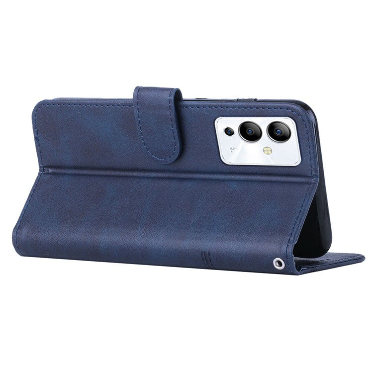For Infinix Note 12i Stitching PU Leather Phone Cover Wallet Foldable Stand Full Protection Folio Flip Smartphone Case with Strap - Sapphire