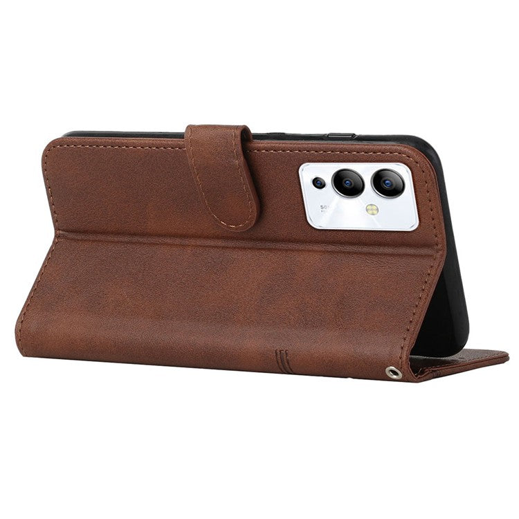 For Infinix Note 12i Stitching PU Leather Phone Cover Wallet Foldable Stand Full Protection Folio Flip Smartphone Case with Strap - Brown