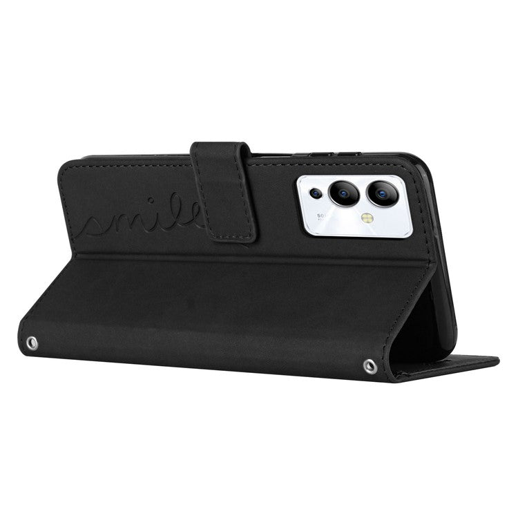 For Infinix Note 12i Heart Shape Imprinting Phone Case Skin-Touch Shockproof PU Leather Wallet Stand Magnetic Clasp Cover - Black