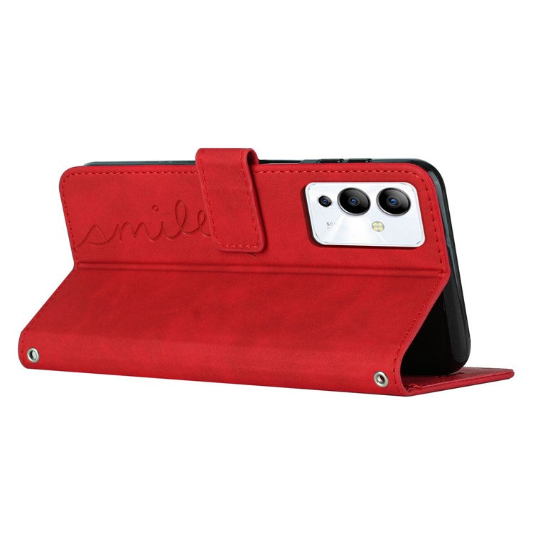 For Infinix Note 12i Heart Shape Imprinting Phone Case Skin-Touch Shockproof PU Leather Wallet Stand Magnetic Clasp Cover - Red