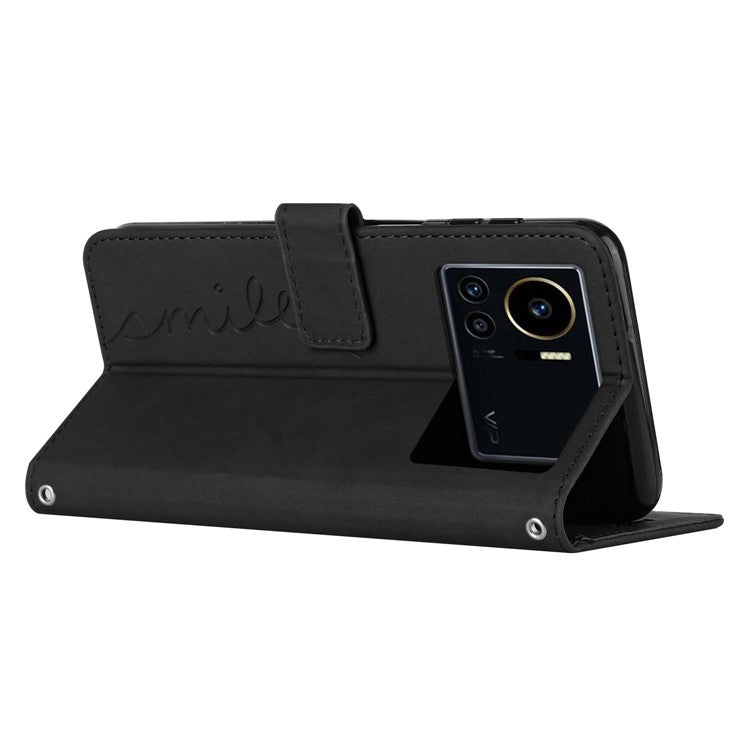 Phone Case Bag for Infinix Note 12 VIP 4G, Heart Shape Imprinting Wallet Stand Skin-Touch Feeling Cover - Black