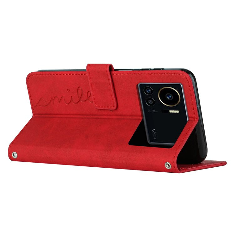 Phone Case Bag for Infinix Note 12 VIP 4G, Heart Shape Imprinting Wallet Stand Skin-Touch Feeling Cover - Red