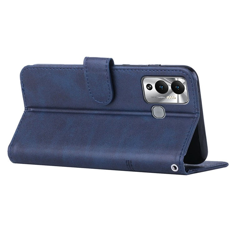 For Infinix Hot 12 Play 4G Stitching PU Leather Wallet Phone Case Magnetic Clasp Foldable Stand Cover with Strap - Sapphire