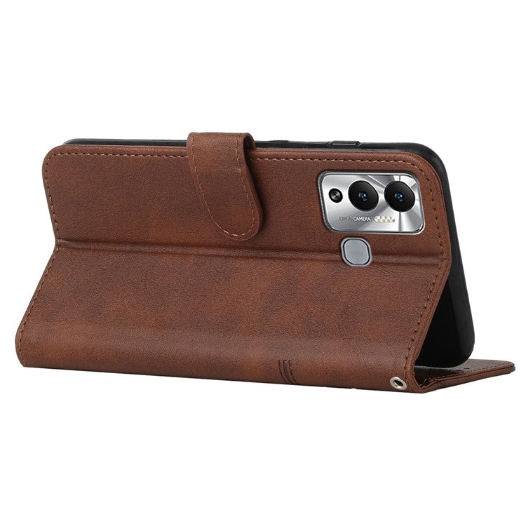 For Infinix Hot 12 Play 4G Stitching PU Leather Wallet Phone Case Magnetic Clasp Foldable Stand Cover with Strap - Brown