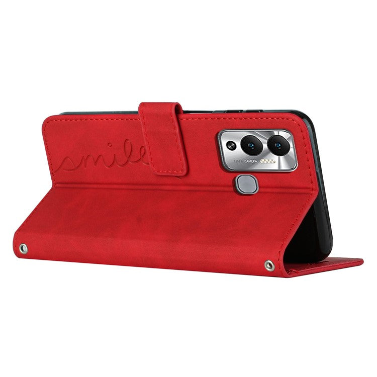 For Infinix Hot 12 Play 4G Anti-Scratch PU Leather Cover Heart Shape Imprinting Phone Wallet Stand Skin-Touch Feeling Case - Red