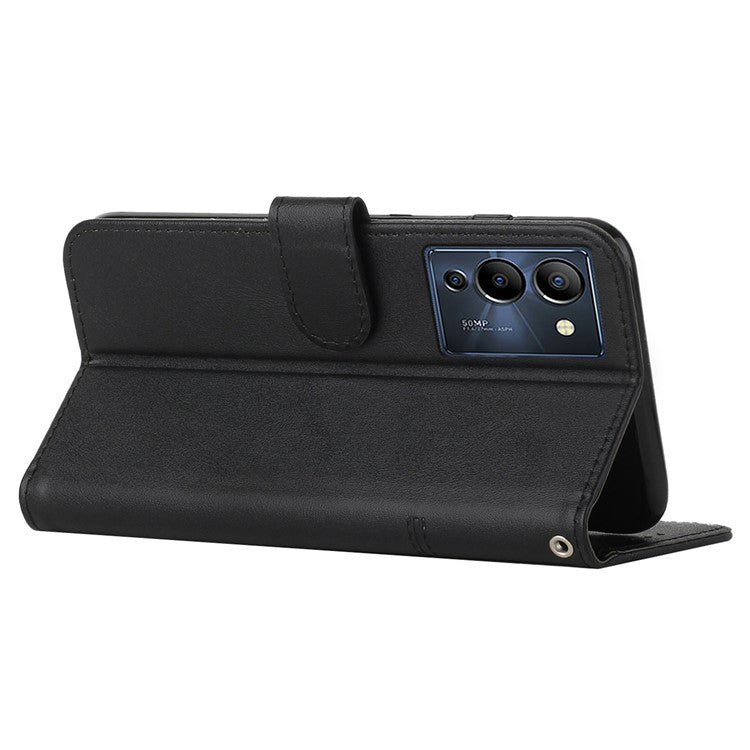 For Infinix Note 12 G96 4G Stitching PU Leather Wallet Folio Flip Phone Case Foldable Stand Shockproof Wallet Cover with Strap - Black