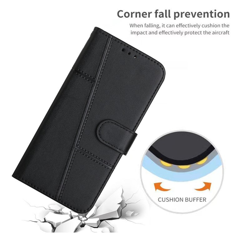 For Infinix Note 12 G96 4G Stitching PU Leather Wallet Folio Flip Phone Case Foldable Stand Shockproof Wallet Cover with Strap - Black