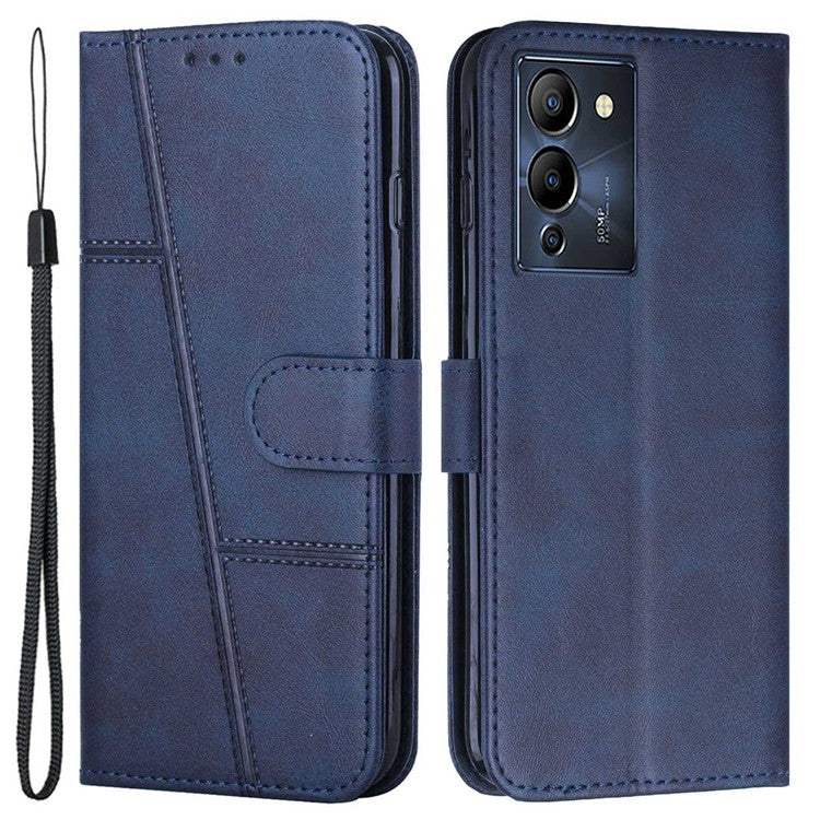 For Infinix Note 12 G96 4G Stitching PU Leather Wallet Folio Flip Phone Case Foldable Stand Shockproof Wallet Cover with Strap - Sapphire