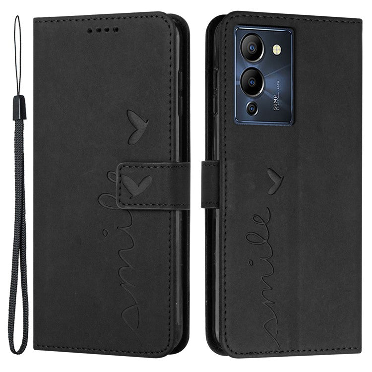 For Infinix Note 12 G96 4G Stand Phone Case Skin-Touch Feeling Heart Shape Imprinting Wallet PU Leather Protective Cover - Black