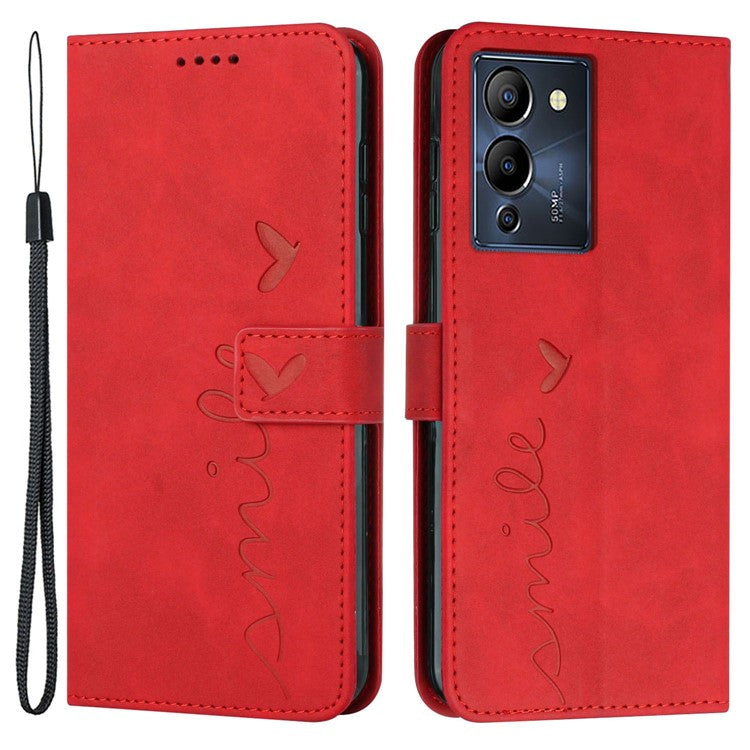 For Infinix Note 12 G96 4G Stand Phone Case Skin-Touch Feeling Heart Shape Imprinting Wallet PU Leather Protective Cover - Red