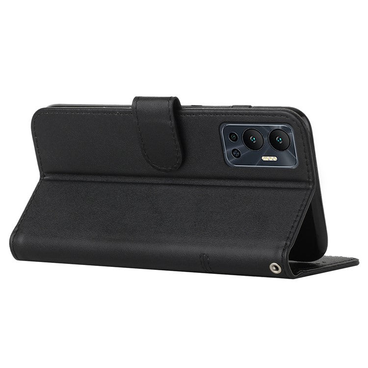 For Infinix Hot 12 4G Stand Wallet Stitching PU Leather Case Full Protection TPU Phone Cover with Strap - Black