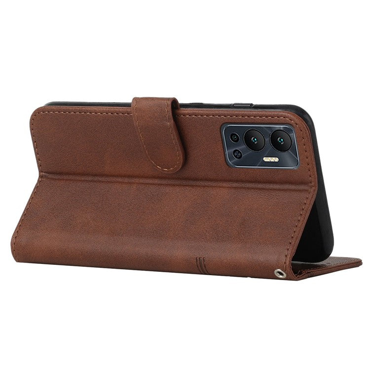 For Infinix Hot 12 4G Stand Wallet Stitching PU Leather Case Full Protection TPU Phone Cover with Strap - Brown
