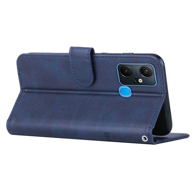 For Infinix Smart 6 Plus (India) 4G Stitching PU Leather Phone Cover Folio Flip Stand Wallet Magnetic Clasp Case with Strap - Sapphire