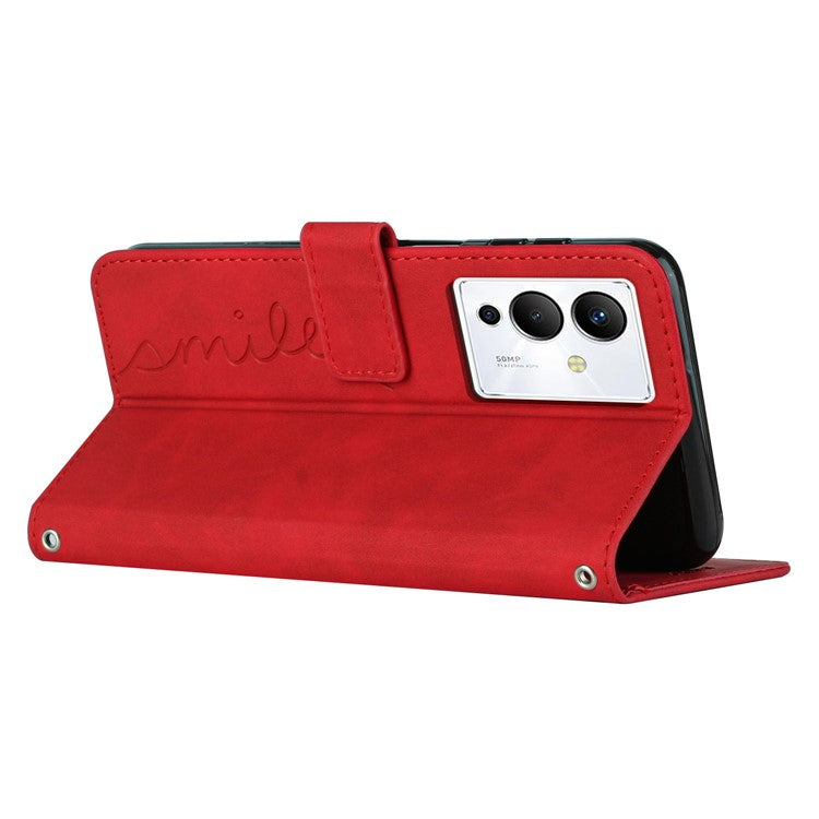 For Infinix Note 12 5G / Note 12 Pro 5G Heart Shape Imprinting Phone Wallet Stand Case Skin-Touch PU Leather Protective Cover - Red