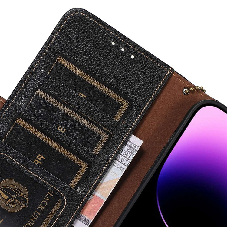 Genuine Leather Case for Google Pixel 7 Pro 5G, Shockproof Side Magnetic Closure Phone Case RFID Blocking Wallet Phone Cover with Stand - Black