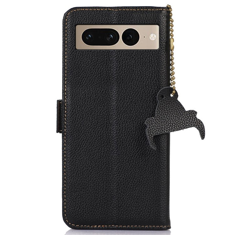Genuine Leather Case for Google Pixel 7 Pro 5G, Shockproof Side Magnetic Closure Phone Case RFID Blocking Wallet Phone Cover with Stand - Black