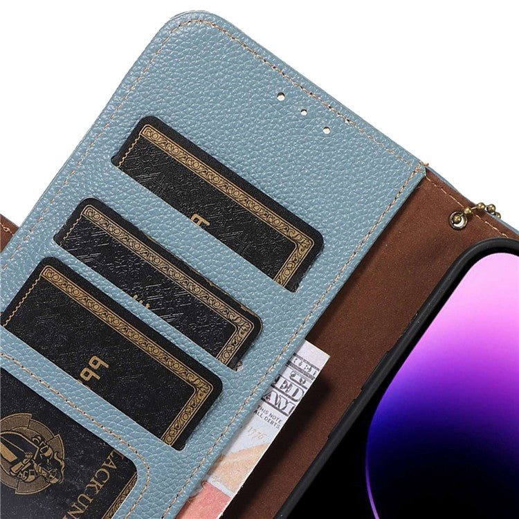 Genuine Leather Case for Google Pixel 7 Pro 5G, Shockproof Side Magnetic Closure Phone Case RFID Blocking Wallet Phone Cover with Stand - Blue