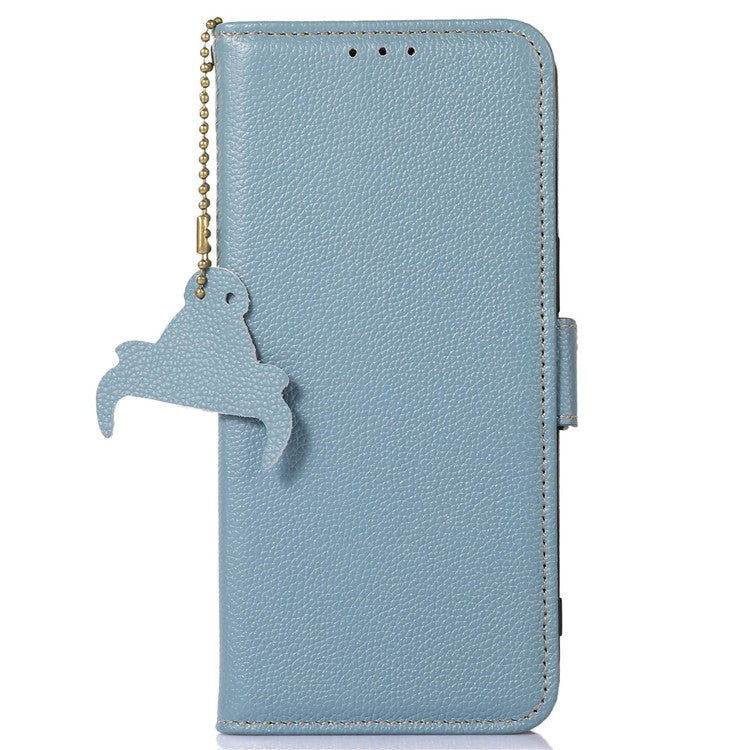 Genuine Leather Case for Google Pixel 7 Pro 5G, Shockproof Side Magnetic Closure Phone Case RFID Blocking Wallet Phone Cover with Stand - Blue