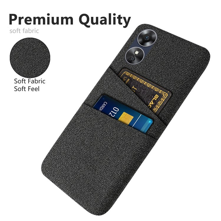 Phone Case for Oppo A17 4G / A17k 4G, Convenient Dual Card Slots Anti-scratch Cloth Coated Hard PC Protective Cover - Black