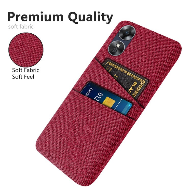 Phone Case for Oppo A17 4G / A17k 4G, Convenient Dual Card Slots Anti-scratch Cloth Coated Hard PC Protective Cover - Red