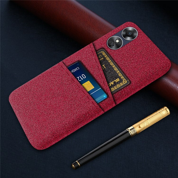 Phone Case for Oppo A17 4G / A17k 4G, Convenient Dual Card Slots Anti-scratch Cloth Coated Hard PC Protective Cover - Red