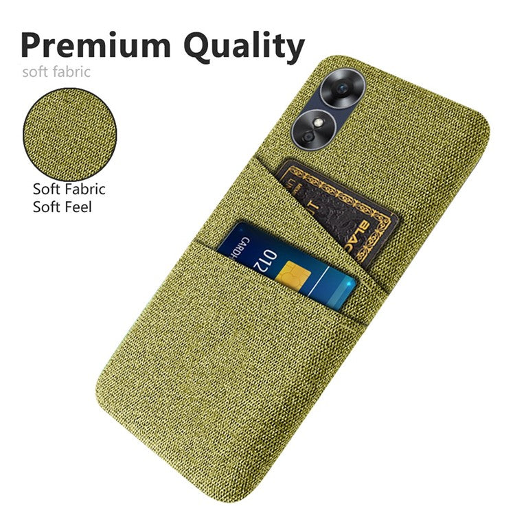 Phone Case for Oppo A17 4G / A17k 4G, Convenient Dual Card Slots Anti-scratch Cloth Coated Hard PC Protective Cover - Yellow