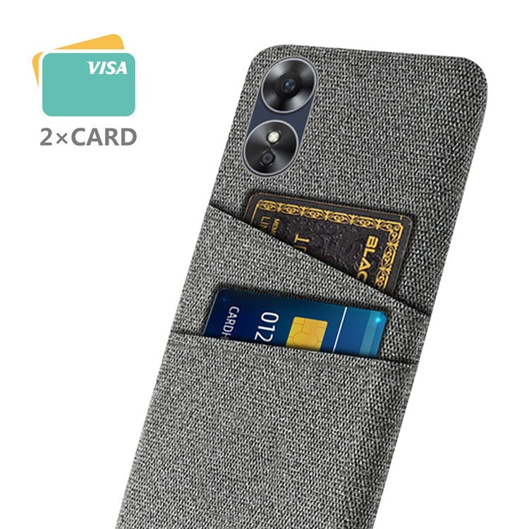 Phone Case for Oppo A17 4G / A17k 4G, Convenient Dual Card Slots Anti-scratch Cloth Coated Hard PC Protective Cover - Grey